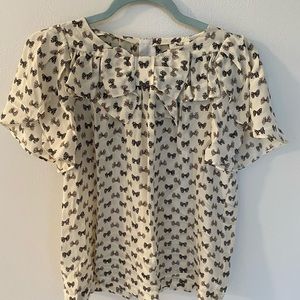 J. Crew bow print top with bow at neck. Size 6. NWT, possible sample.